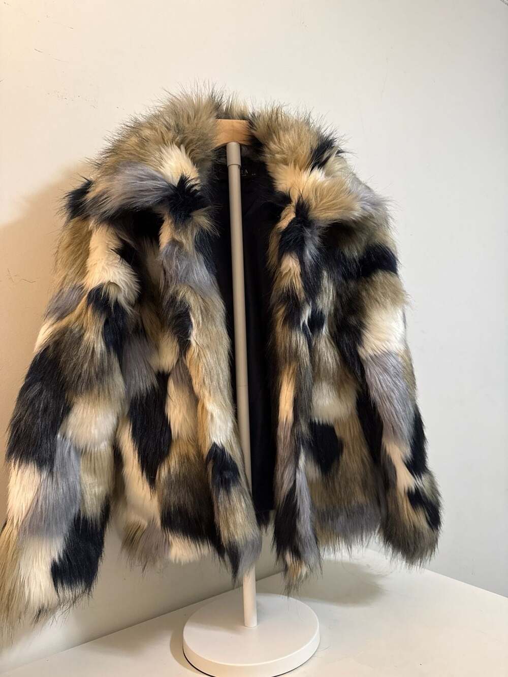 AKIRA Label Cyclone Patchwork Faux Fur Jacket Size S/M